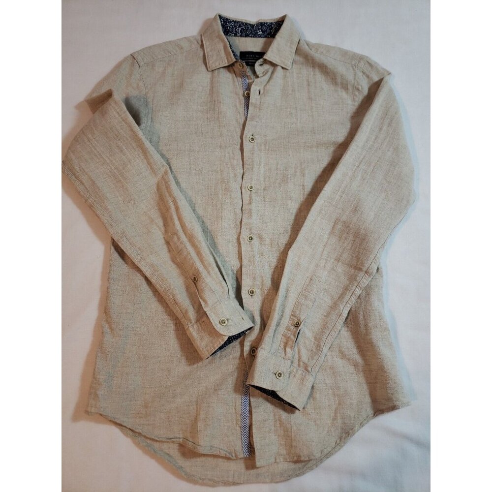 Zara Man Casual button up linen blend shirt slim fit Long Sleeve flip cuf size S - Picture 4 of 15